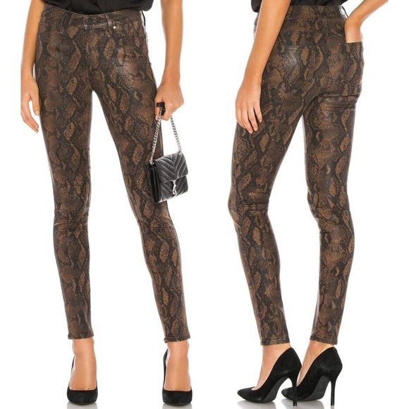 Paige Hoxton Ultra Skinny Coated Brown Snakeskin Jeans Size 27 NWOT - Picture 1 of 12